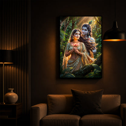 Radha Krishna Ji Modern Luxury Backlight Vertical Wall Art