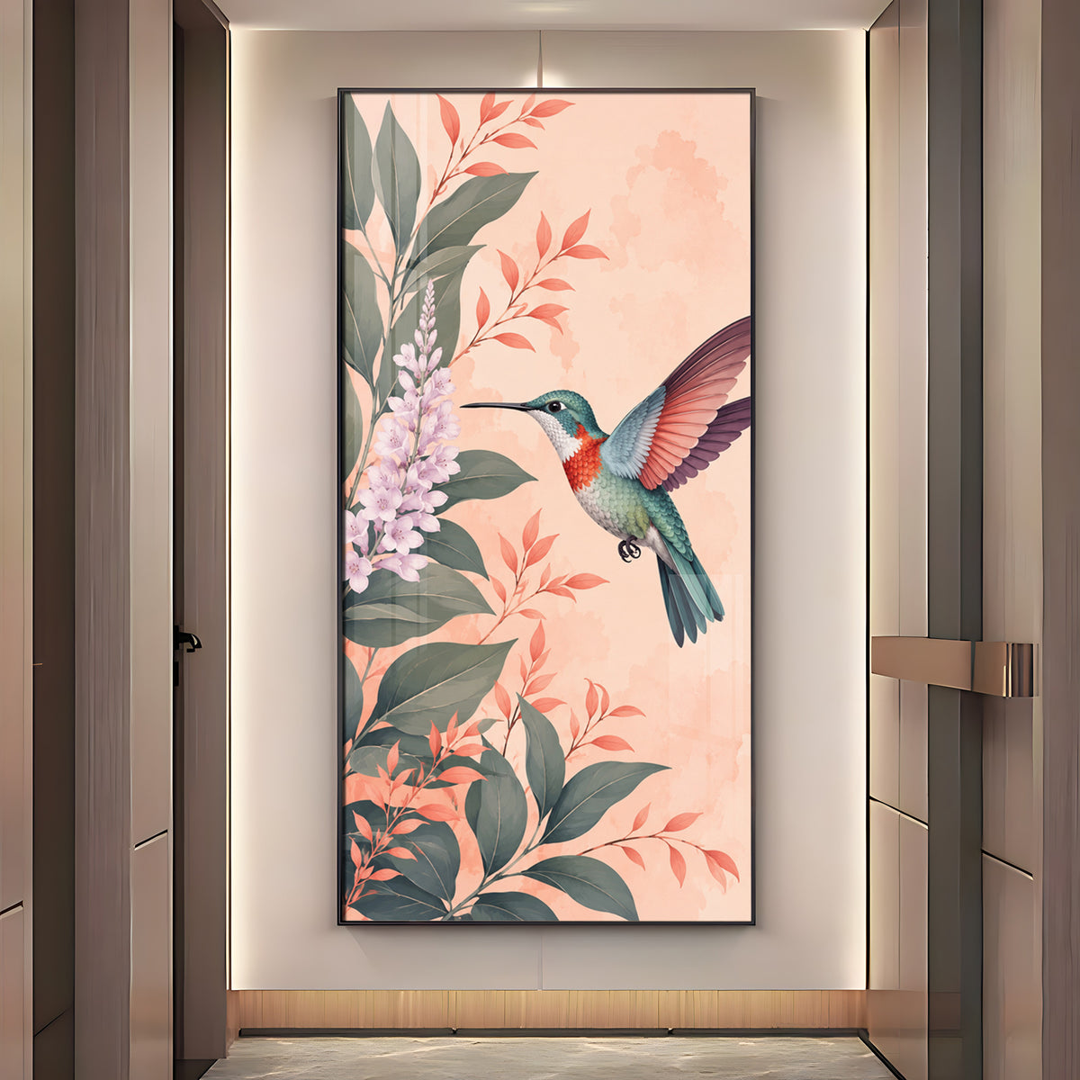 Hummingbird & Botanical Flowers Premium Acrylic Vertical Wall Art