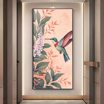Hummingbird & Botanical Flowers Premium Acrylic Vertical Wall Art