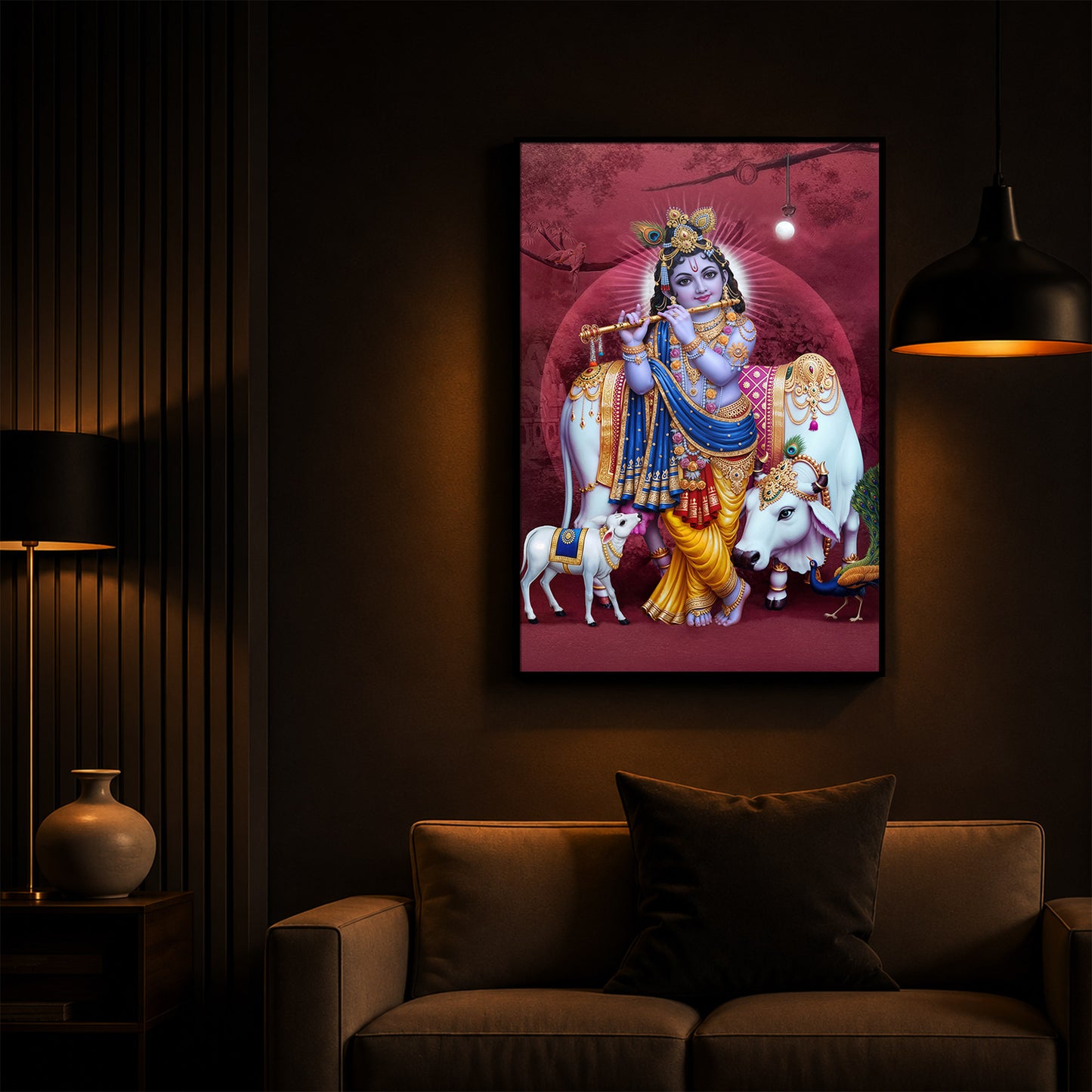 Shree Krishna Ji Modern Luxury Backlight Vertical Wall Art