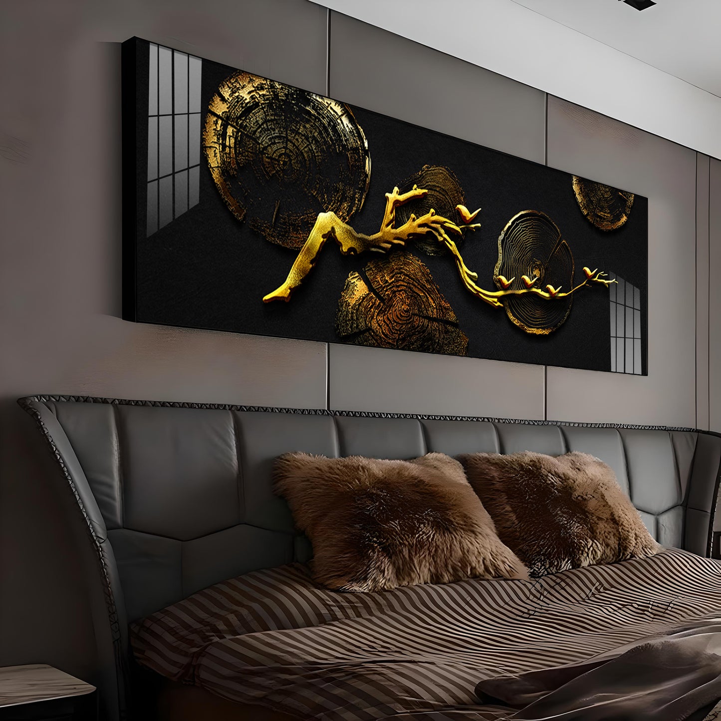 Elegant Golden Color Design Premium Acrylic Horizontal Wall Art