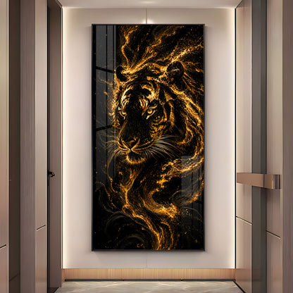 Majestic Golden Fire Tiger Premium Acrylic Vertical Wall Art