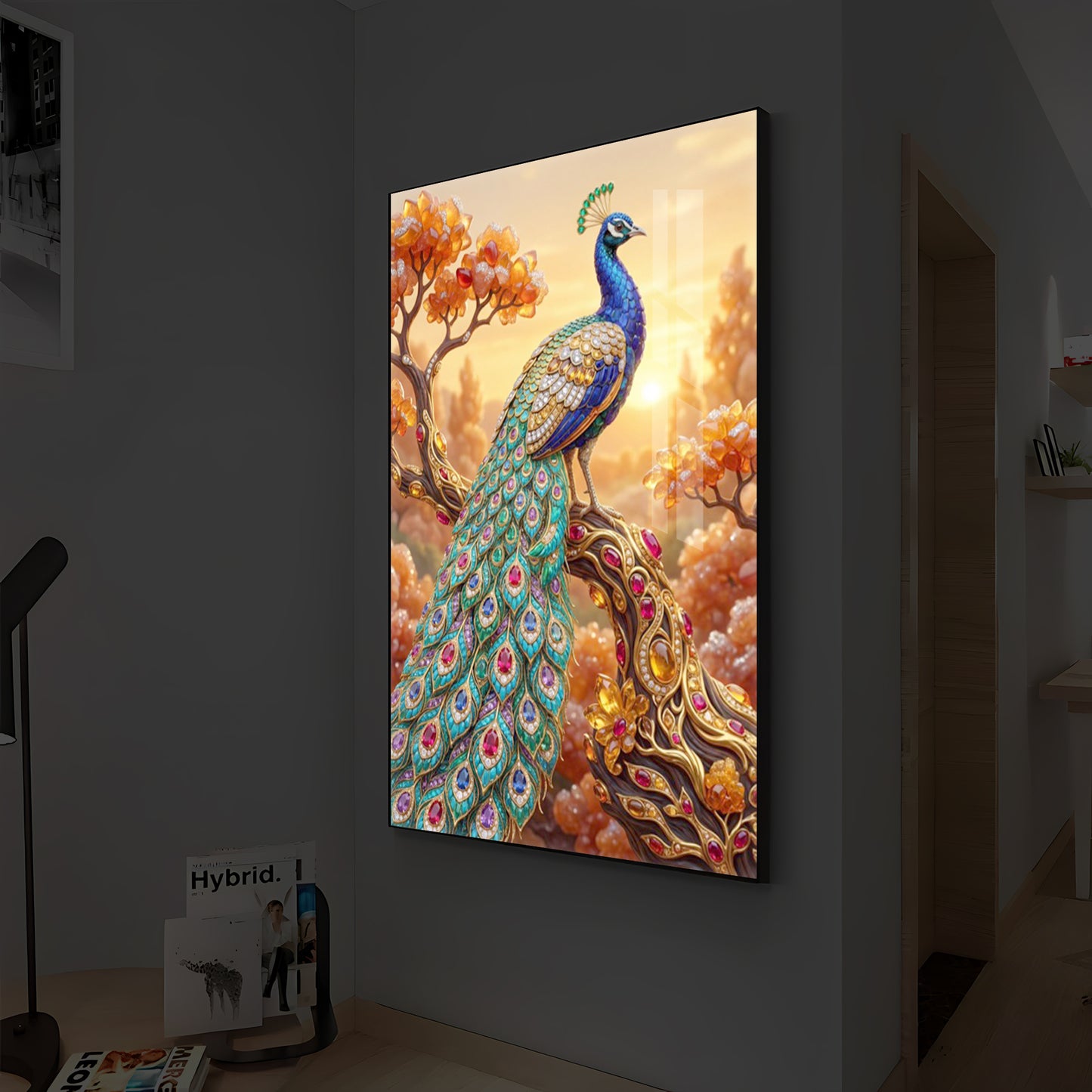 Majestic Peacock Modern Luxury Backlight Vertical Wall Art
