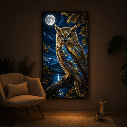 Majestic Golden Owl Modern Luxury Backlight Vertical Wall Art
