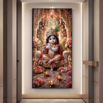 Divine Bhagwan Krishna Premium Acrylic Vertical Wall Art