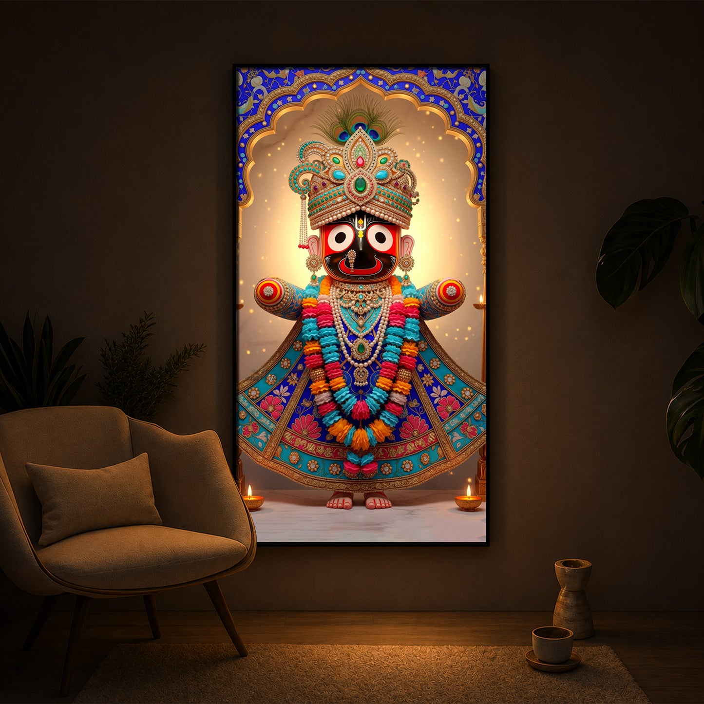 Jai Shri Jagannath Ji Modern Luxury Backlight Vertical Wall Art