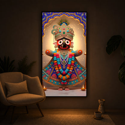 Jai Shri Jagannath Ji Modern Luxury Backlight Vertical Wall Art