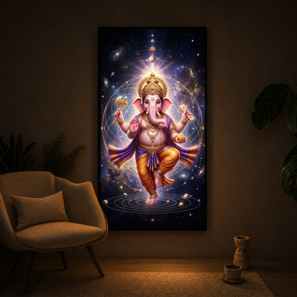 Shree Ganesha's Celestial Embrace Modern Luxury Backlight Vertical Wall Art
