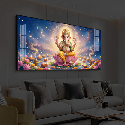 Shree Ganesh Ji Modern Luxury Backlight Horizontal Wall Art