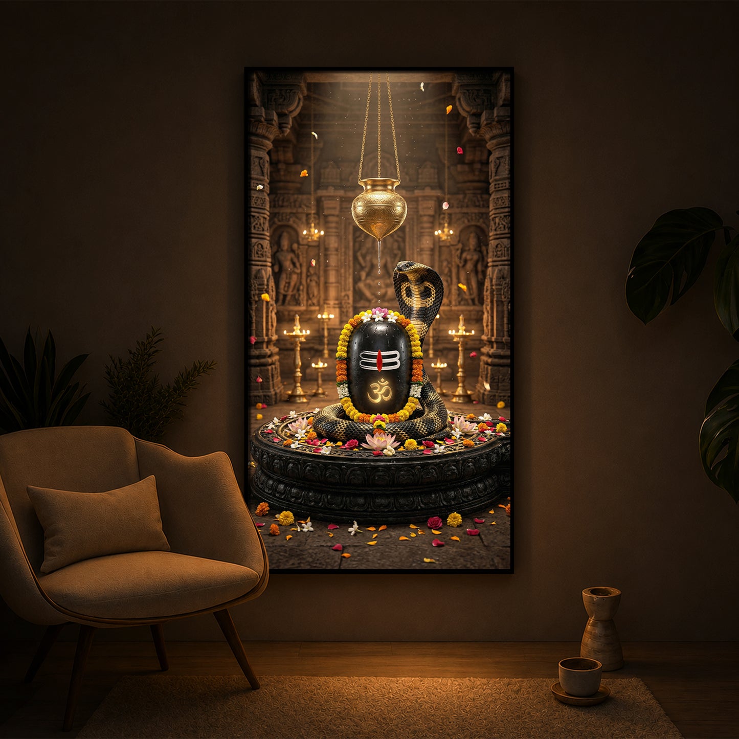 Om Namah Shivayah Modern Luxury Backlight Vertical Wall Art