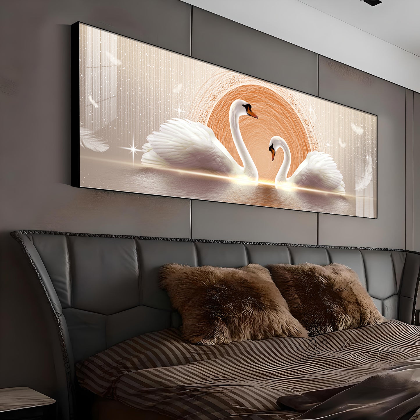 Two White Mute Swans Premium Acrylic Horizontal Wall Art