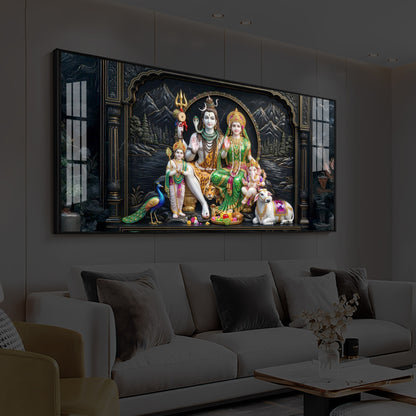 Lord Shiva With Family Modern Luxury Backlight Horizontal Wall Art