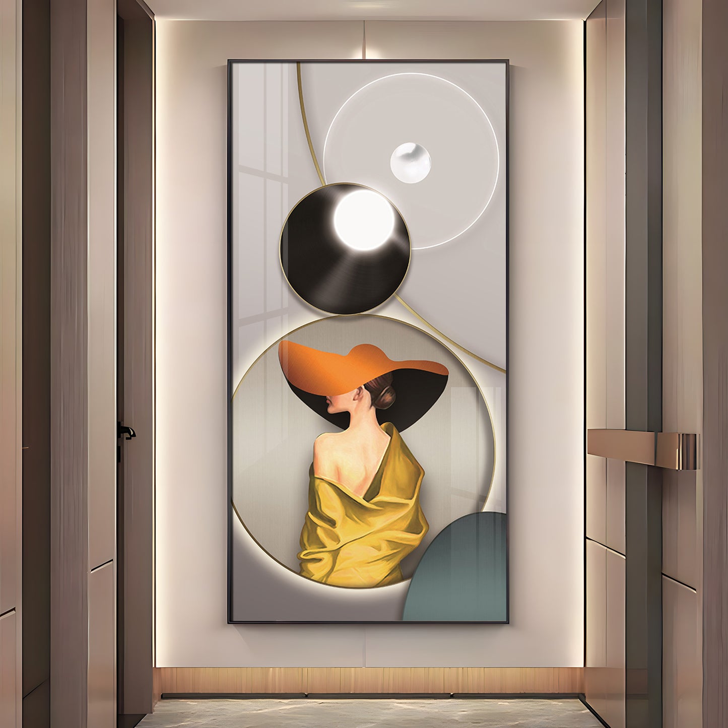 Modern Girl With Orange Hat Premium Acrylic Vertical Wall Art