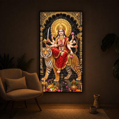 Goddess Ashtabhuja Durga Modern Luxury Backlight Vertical Wall Art