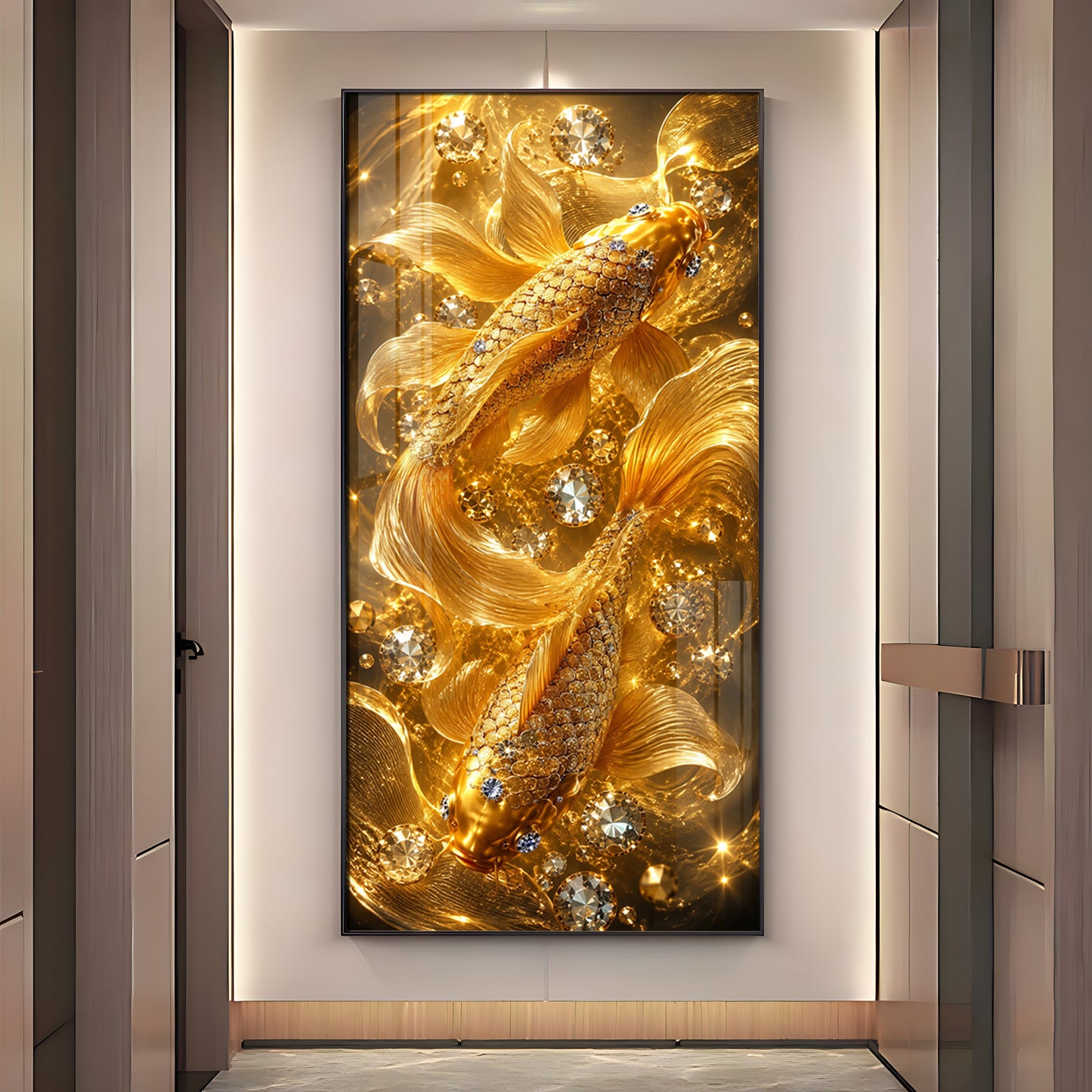 Beautiful Golden Koi Fish Premium Acrylic Vertical Wall Art