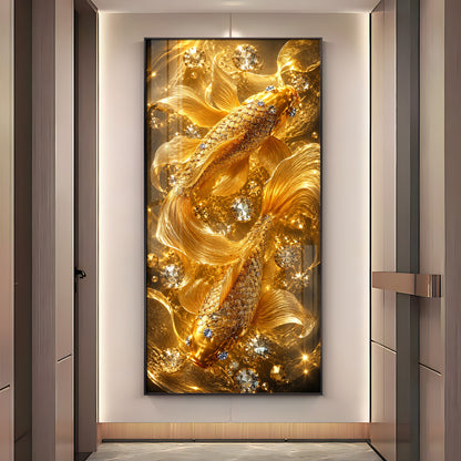 Beautiful Golden Koi Fish Premium Acrylic Vertical Wall Art