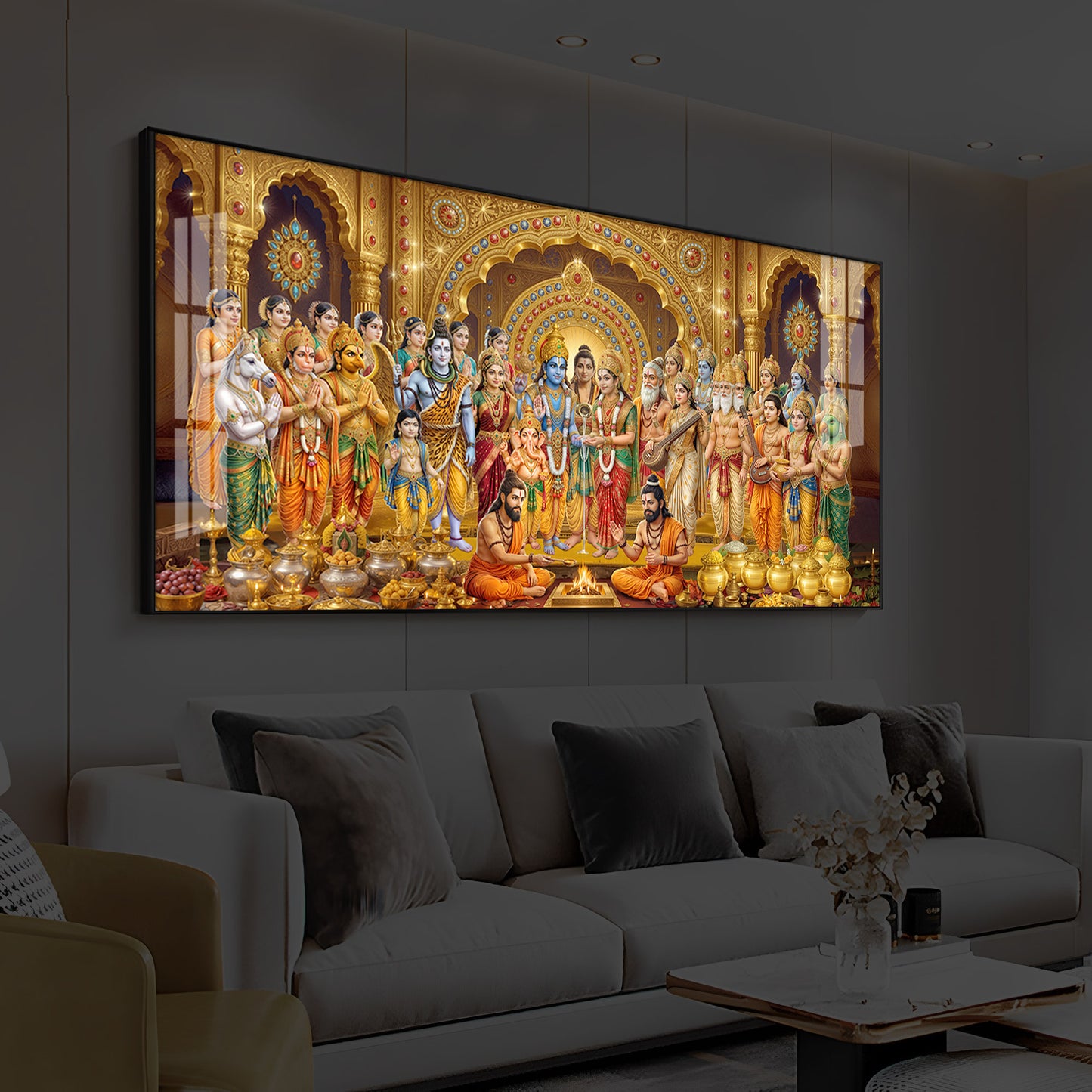 Divine Moment Of Shrinivasam Kalyanam Modern Luxury Backlight Horizontal Wall Art