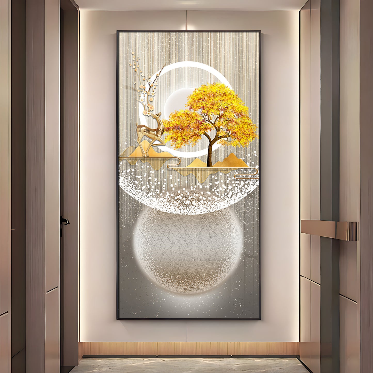 Golden Tree Nature's Embrace Premium Acrylic Vertical Wall Art