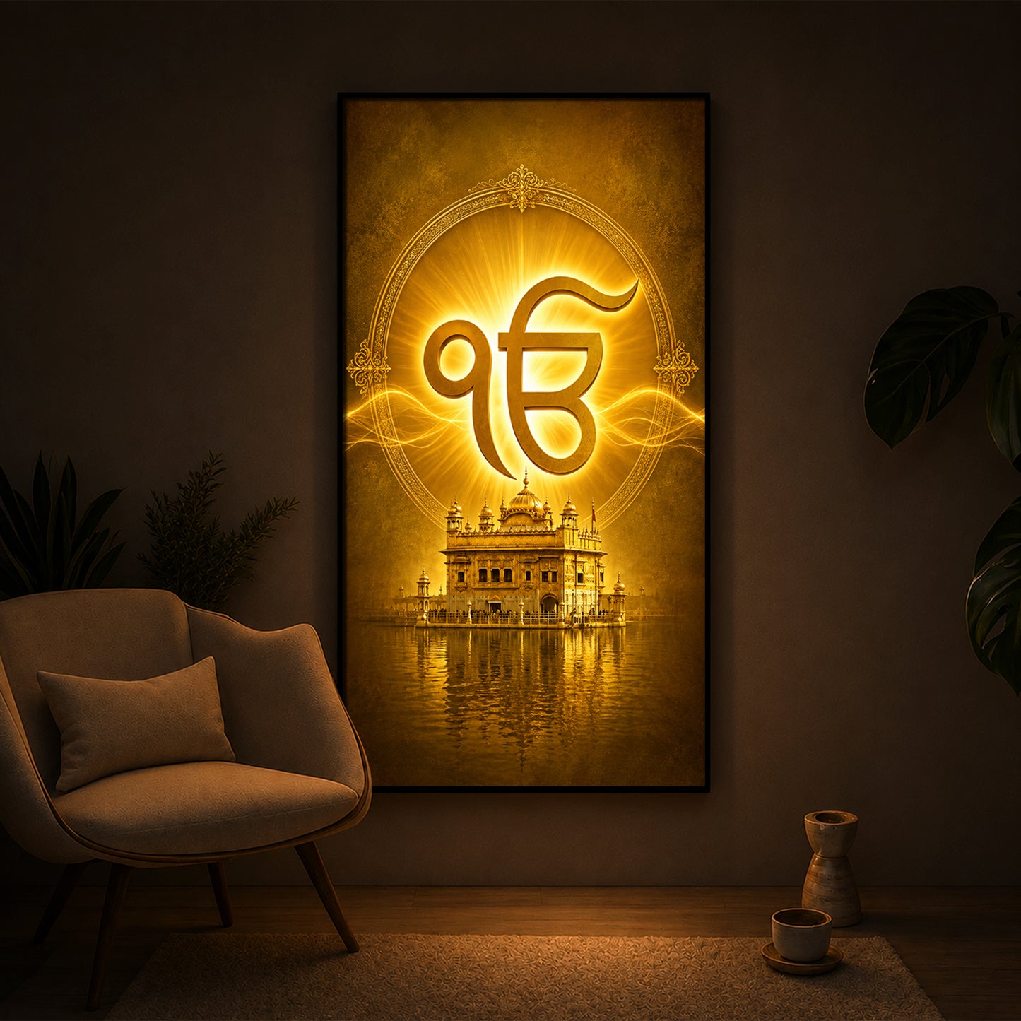 Ik Onkar Modern Luxury Backlight Vertical Wall Art