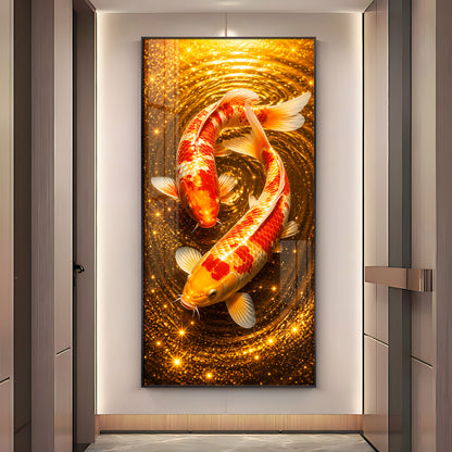 Twin Golden Koi Fish Premium Acrylic Vertical Wall Art