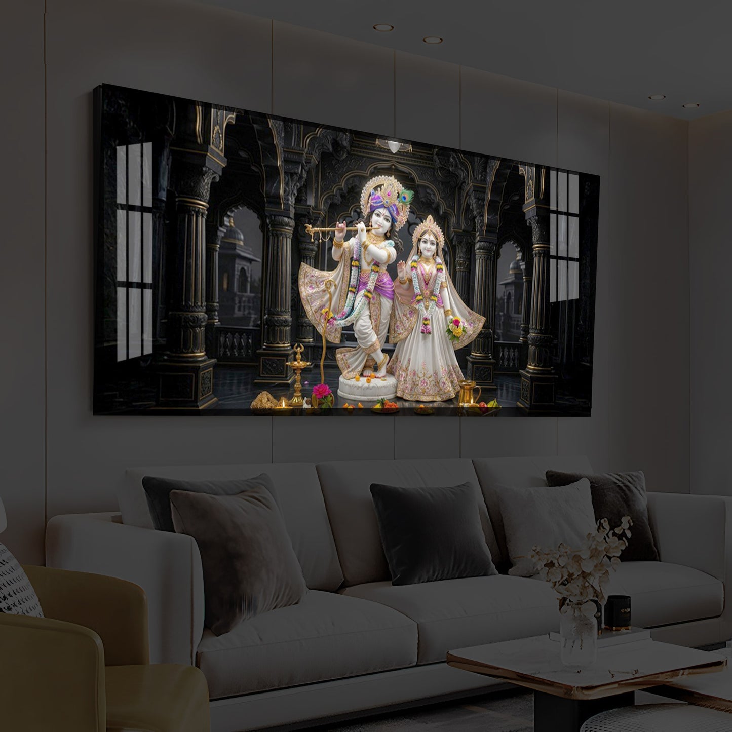 Spiritual Shree Radha Krishna Modern Luxury Backlight Horizontal Wall Art