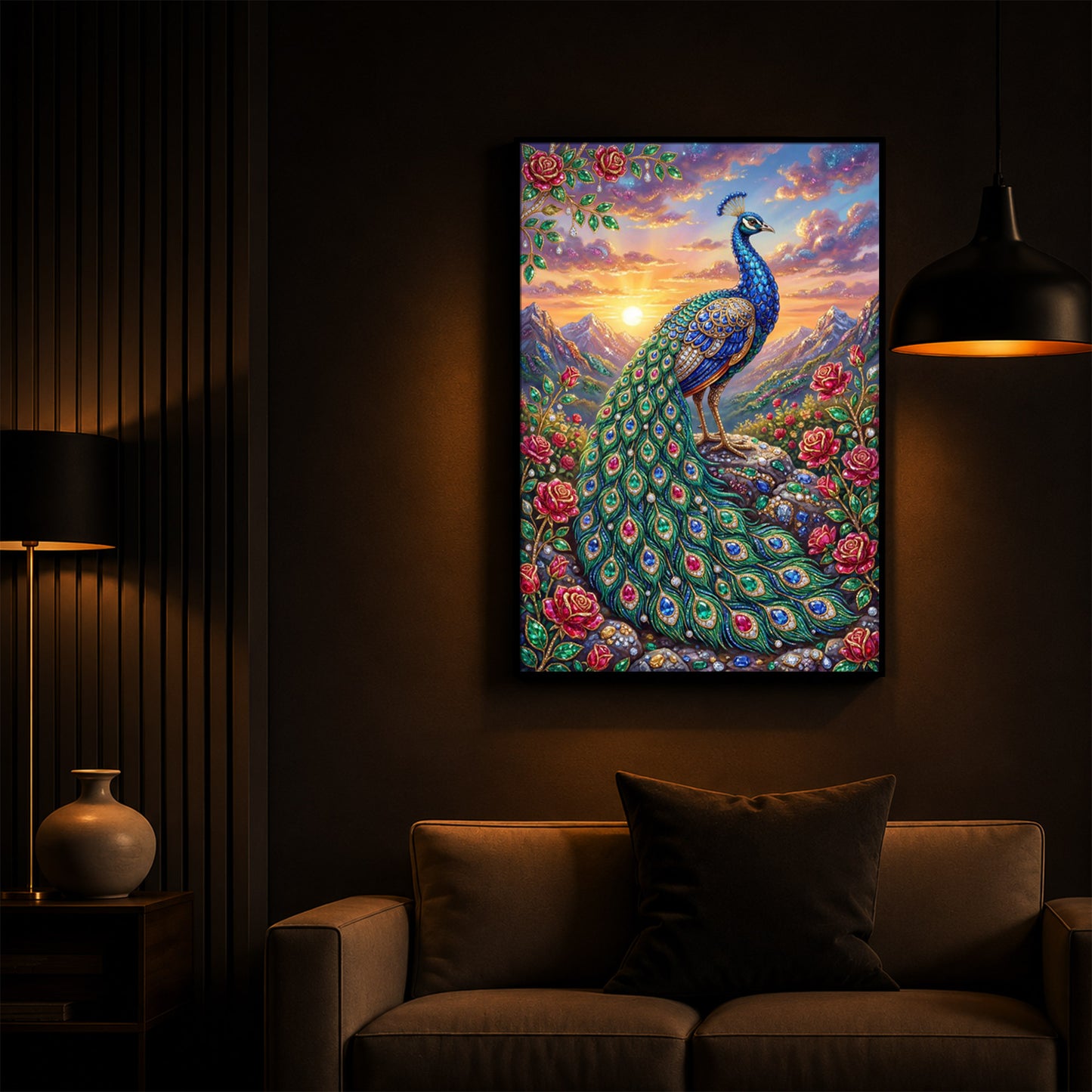 Colorful Beautiful Peacock Modern Luxury Backlight Vertical Wall Art