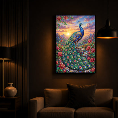 Colorful Beautiful Peacock Modern Luxury Backlight Vertical Wall Art