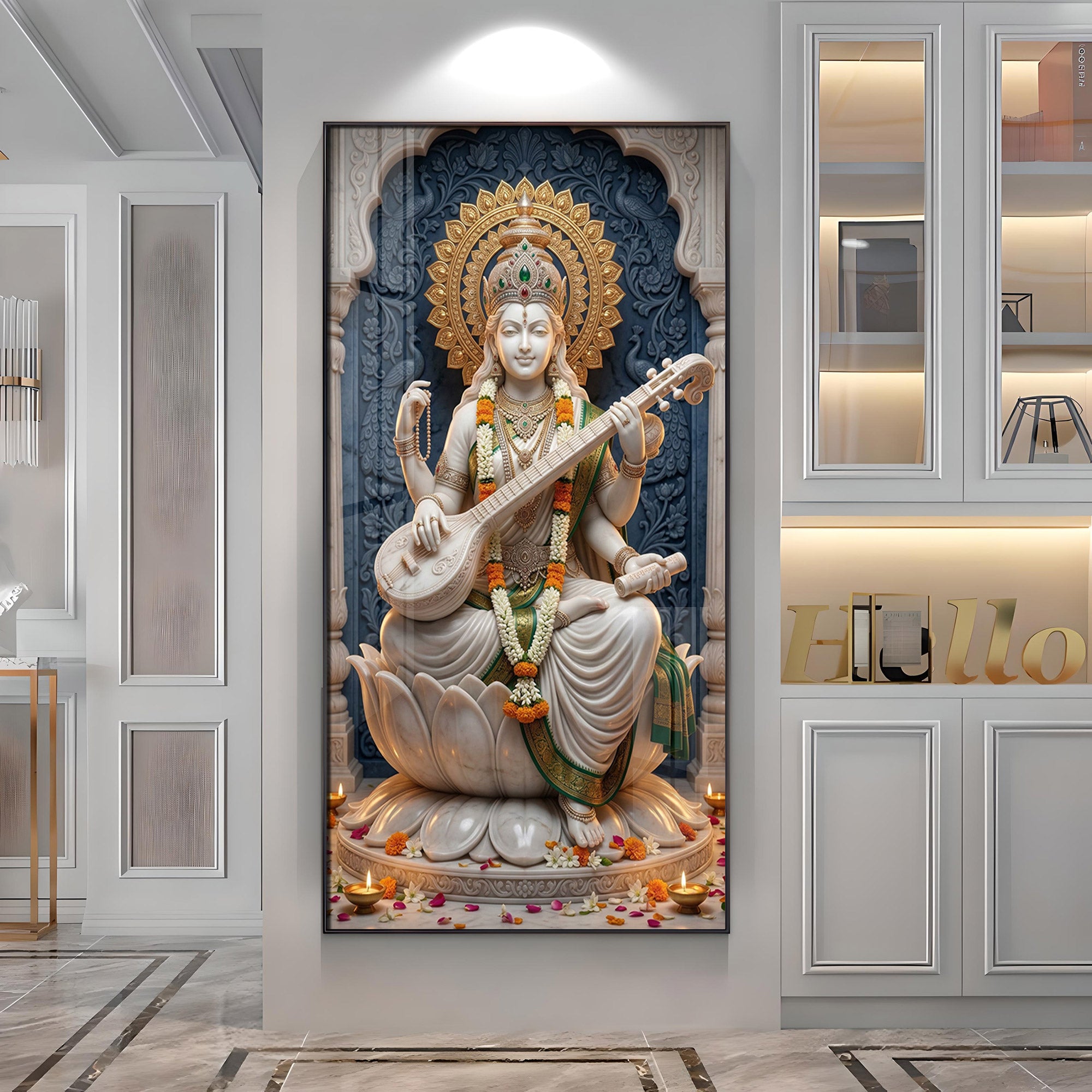 Divine Goddess Maa Saraswati Premium Acrylic Vertical Wall Art