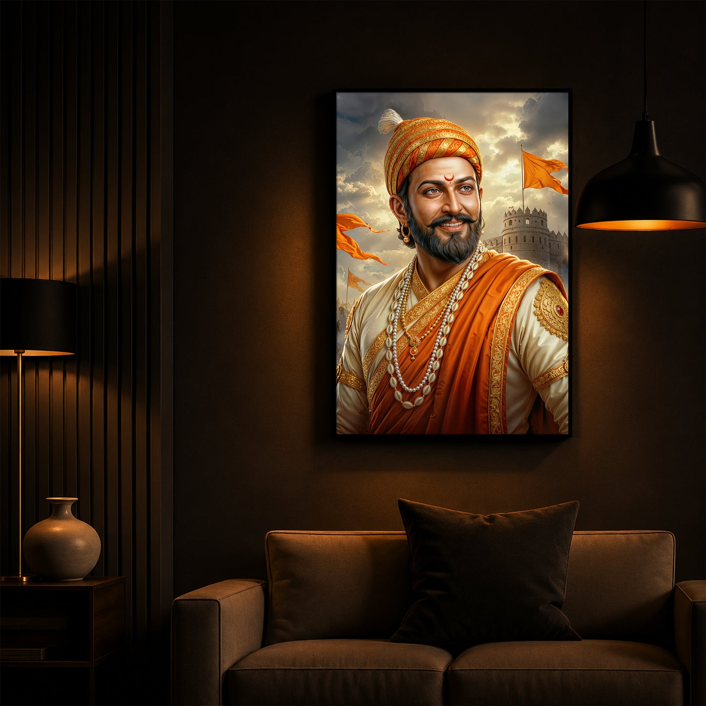 King Of Maratha Chhatrapati Shivaji Maharaj Modern Luxury Backlight Vertical Wall Art