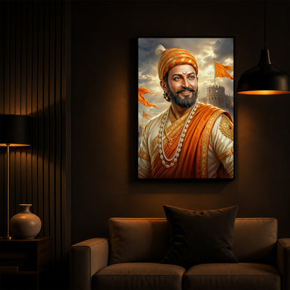 King Of Maratha Chhatrapati Shivaji Maharaj Modern Luxury Backlight Vertical Wall Art