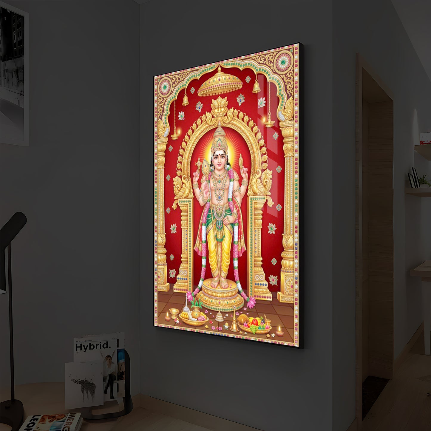 Son of Shiva Lord Murugan Modern Luxury Backlight Vertical Wall Art