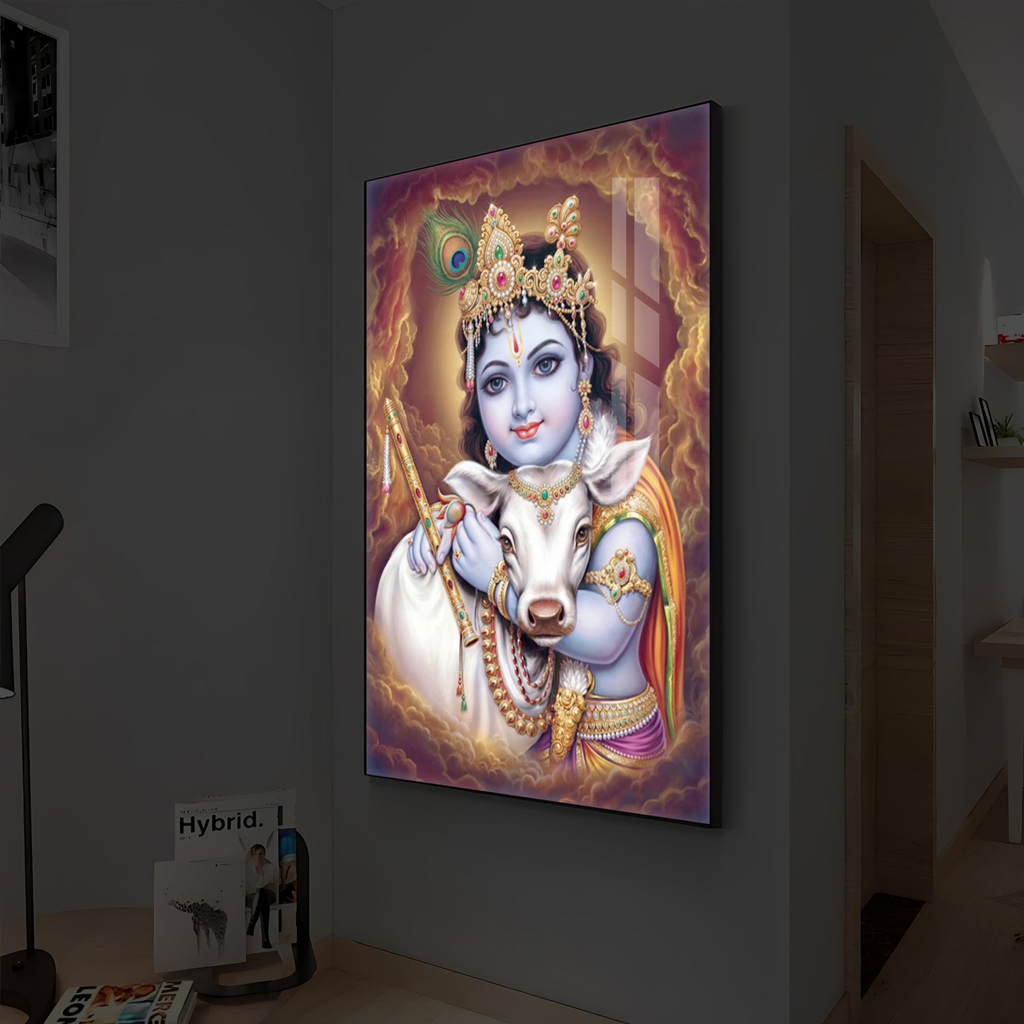 Sri krishna God Modern Luxury Backlight Vertical Wall Art