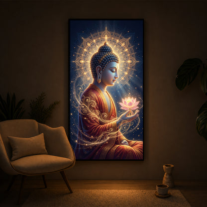 Depiction Of Buddha Modern Luxury Backlight Vertical Wall Art