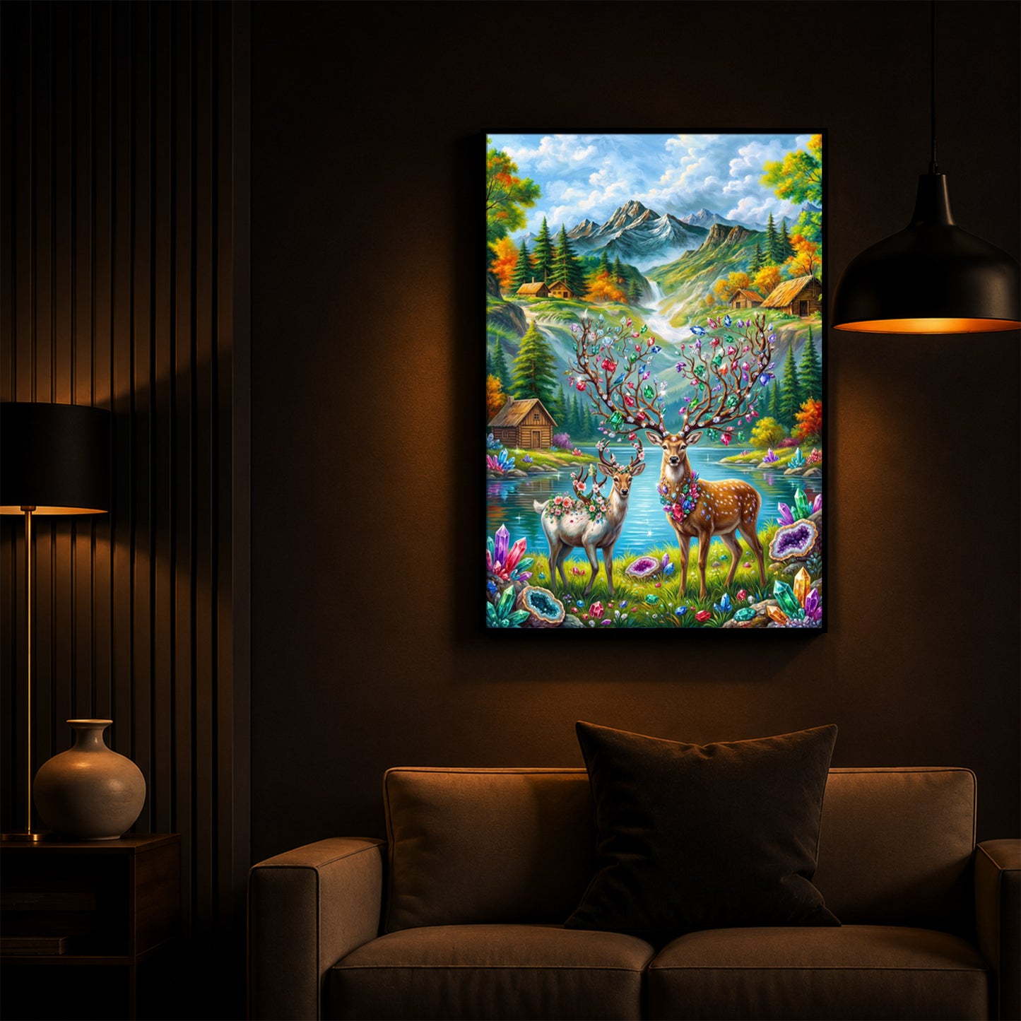 Pair Of Deer Modern Luxury Backlight Vertical Wall Art