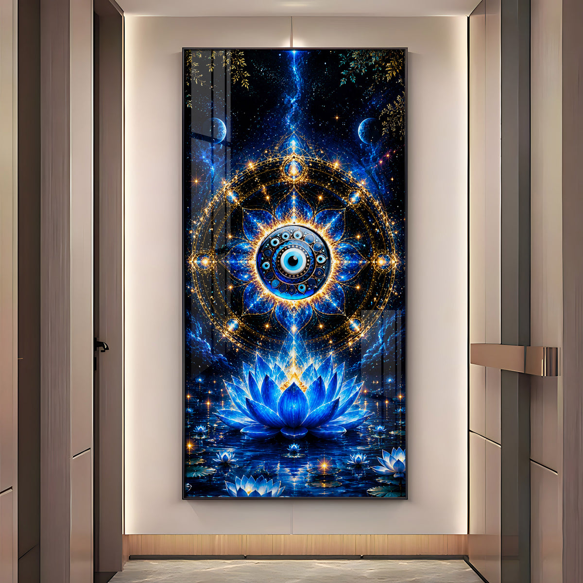 Cosmic Evil Eye With Lotus Premium Acrylic Vertical Wall Art