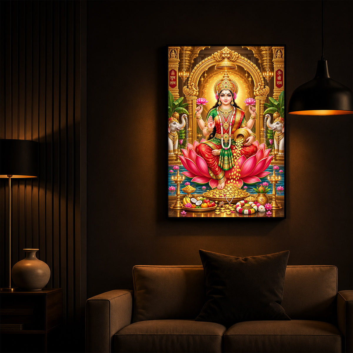 Devi Lakshmi Maa Modern Luxury Backlight Vertical Wall Art