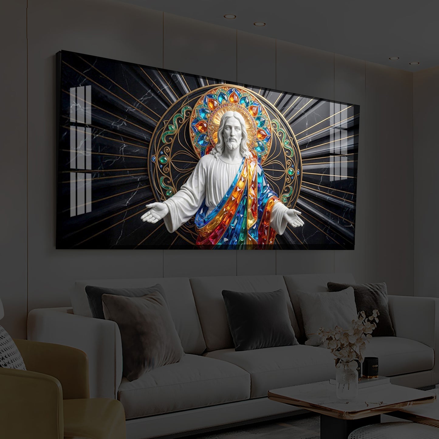 Divine Jesus Modern Luxury Backlight Horizontal Wall Art