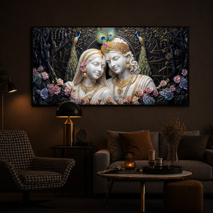 Beautiful Radha Krishna Modern Luxury Backlight Horizontal Wall Art