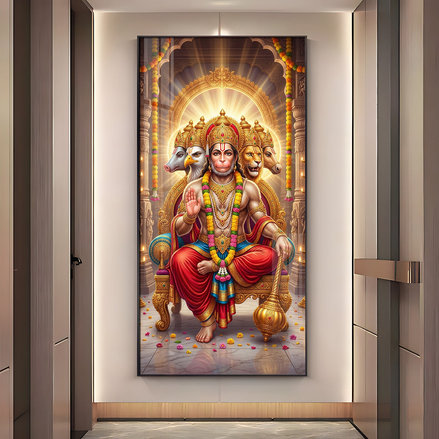 Divine Panchmukhi Hanuman Ji Essence Premium Acrylic Vertical Wall Art
