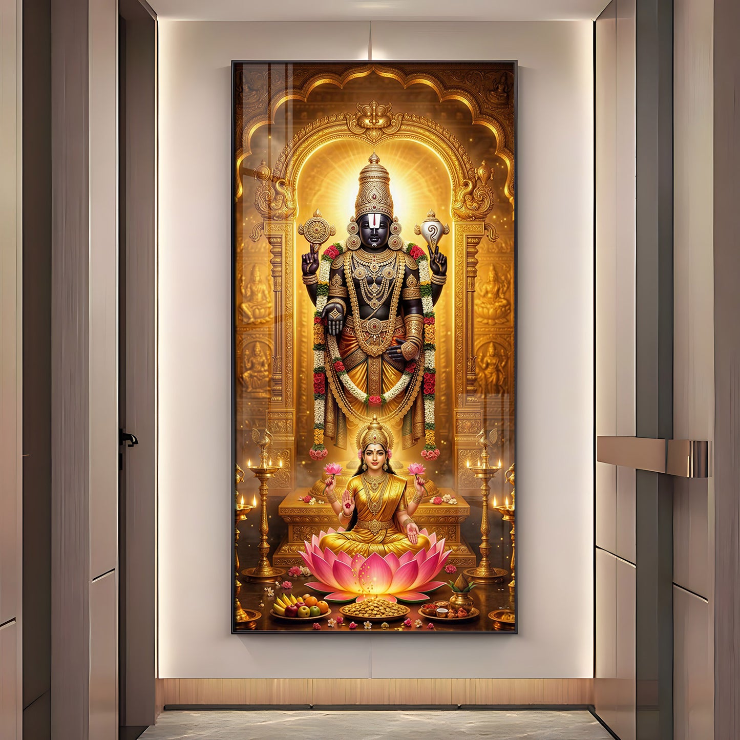 Lord Narayan With Goddess Lakshmi Premium Acrylic Vertical Wall Art