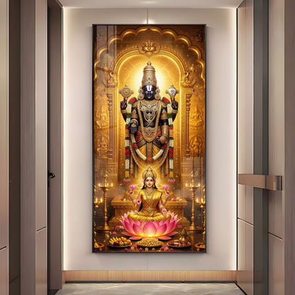 Lord Narayan With Goddess Lakshmi Premium Acrylic Vertical Wall Art
