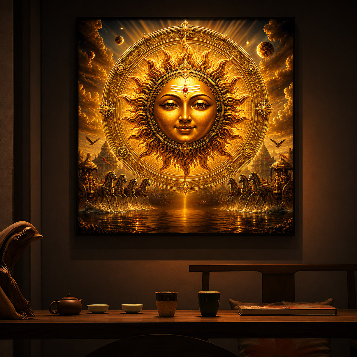 Divine Surya Dev Modern Luxury Backlight Square Wall Art
