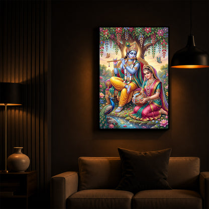 Krishna’s Flute with Radha’s Devotion Modern Luxury Backlight Vertical Wall Art