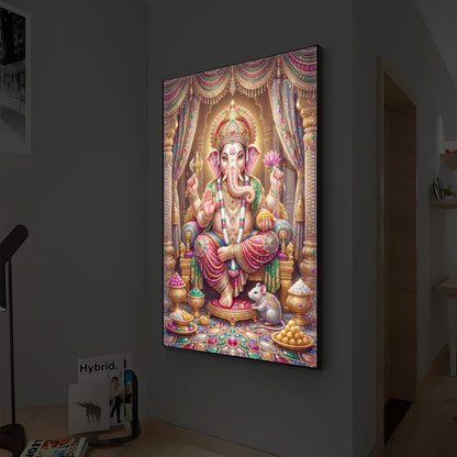 Shree Ganesh Darbar Modern Luxury Backlight Vertical Wall Art