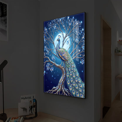 Blue Peacock Modern Luxury Backlight Vertical Wall Art