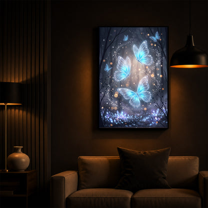 Luminous Crystal Blue Butterflies Modern Luxury Backlight Vertical Wall Art