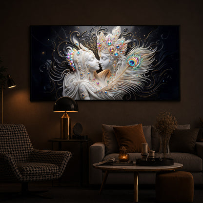 Depicts Radha Krishna Modern Luxury Backlight Horizontal Wall Art
