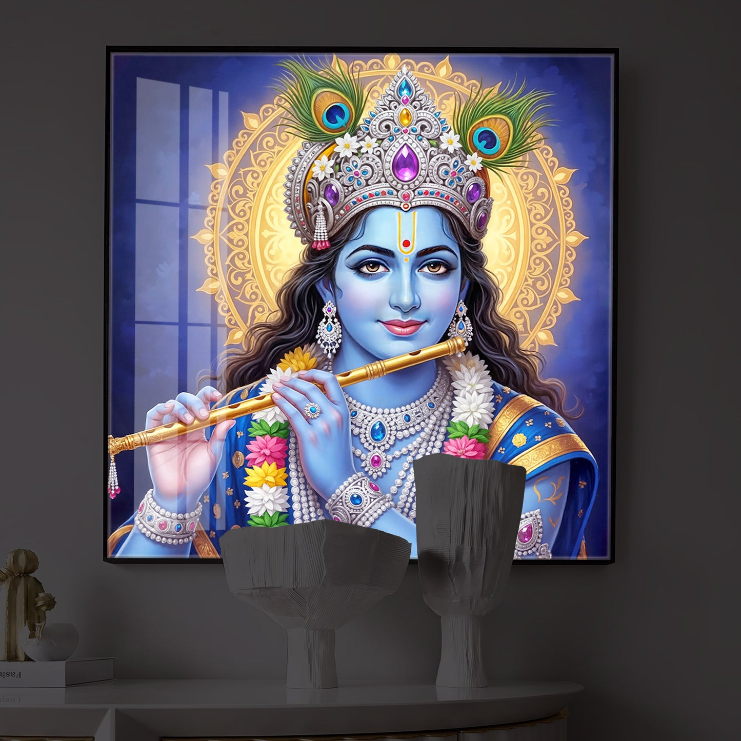 Jai Shree Krishna Modern Luxury Backlight Square Wall Art