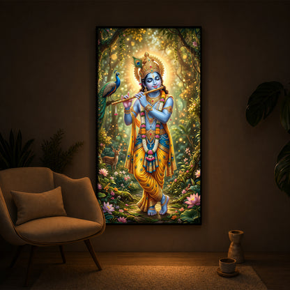 Loving Krishna Modern Luxury Backlight Vertical Wall Art
