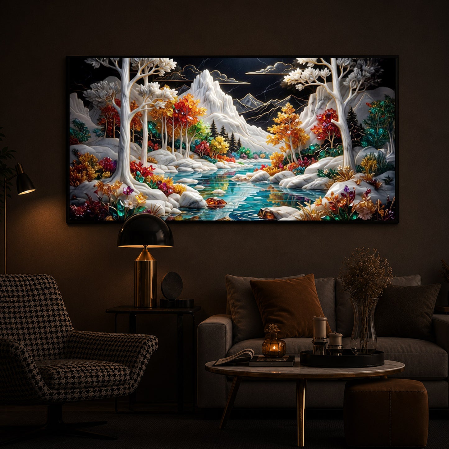 Mountain Serenity Modern Luxury Backlight Horizontal Wall Art